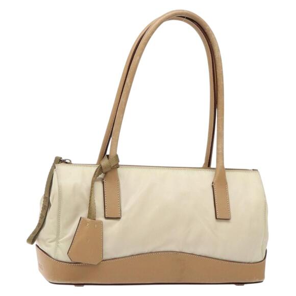 PRADA Shoulder Bag Nylon Leather Beige - Picture 1 of 12